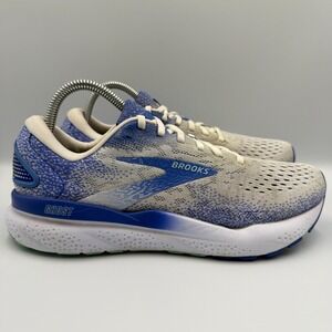 Brooks Ghost 16 Blue Running Shoes Womens Size 9 Athletic Comfort White Sneakers